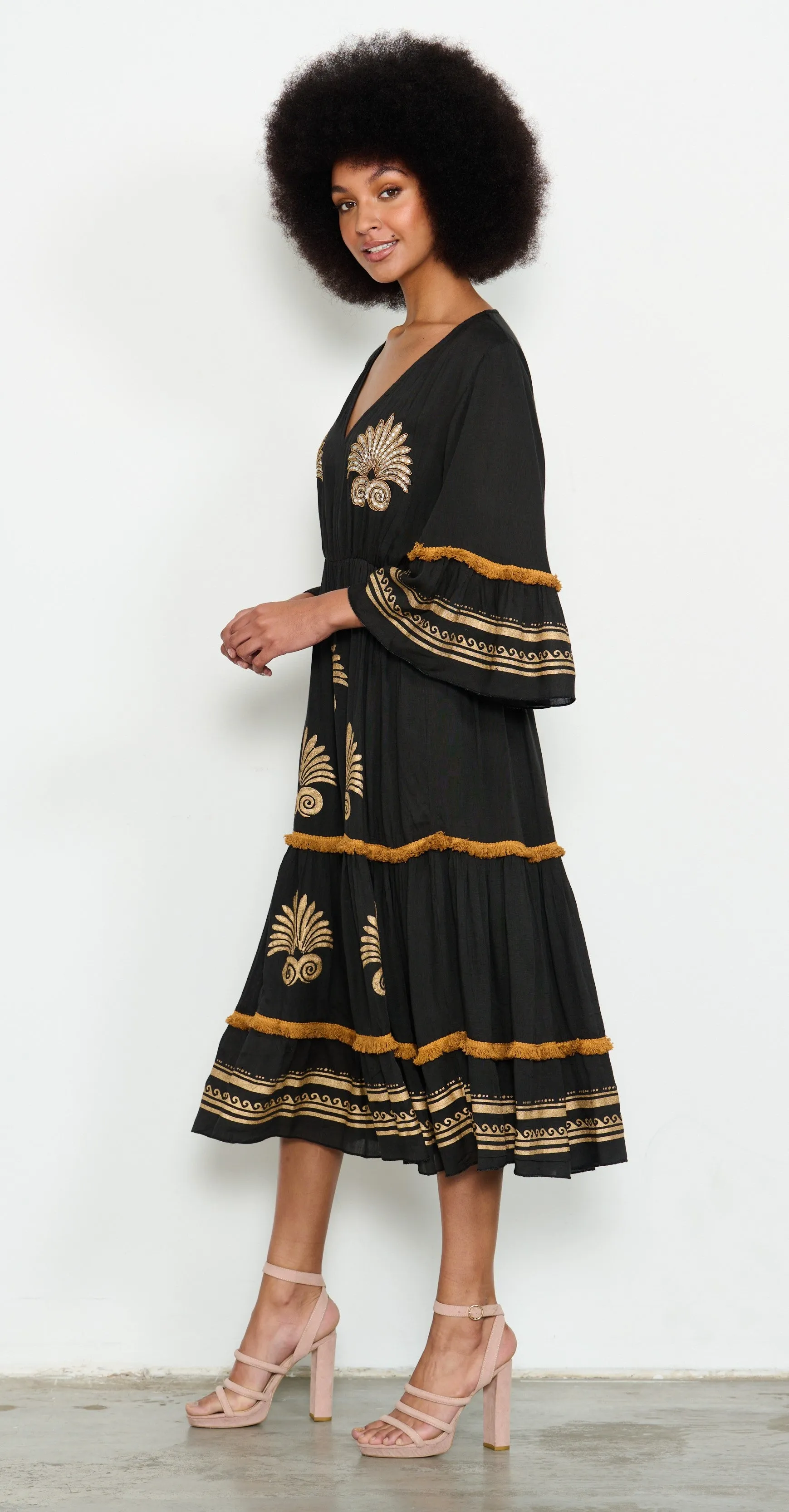 CAJU BEADED BLACK/GOLD MEDALLION DRESS was $!@( <<<SALE>>>