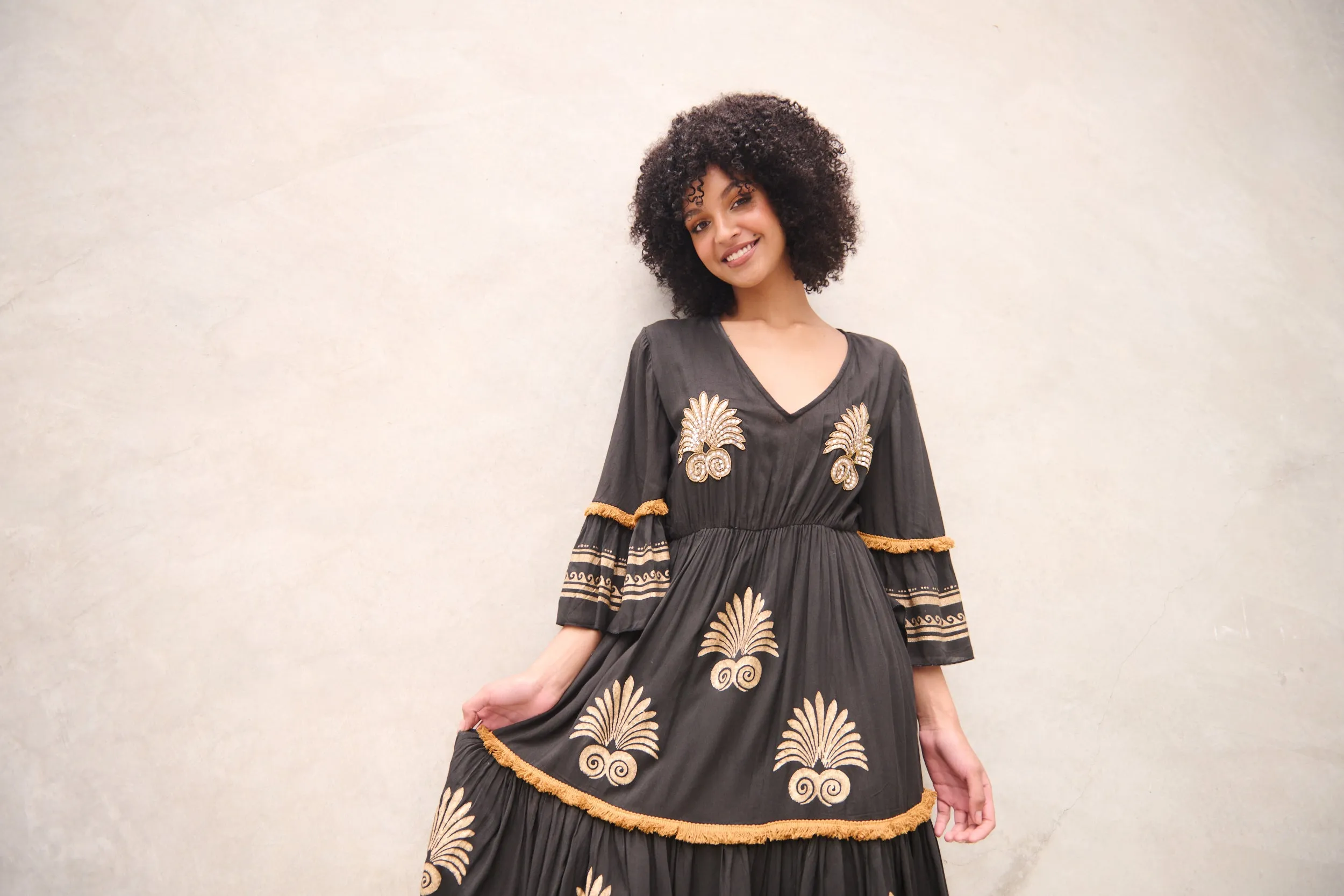 CAJU BEADED BLACK/GOLD MEDALLION DRESS was $!@( <<<SALE>>>