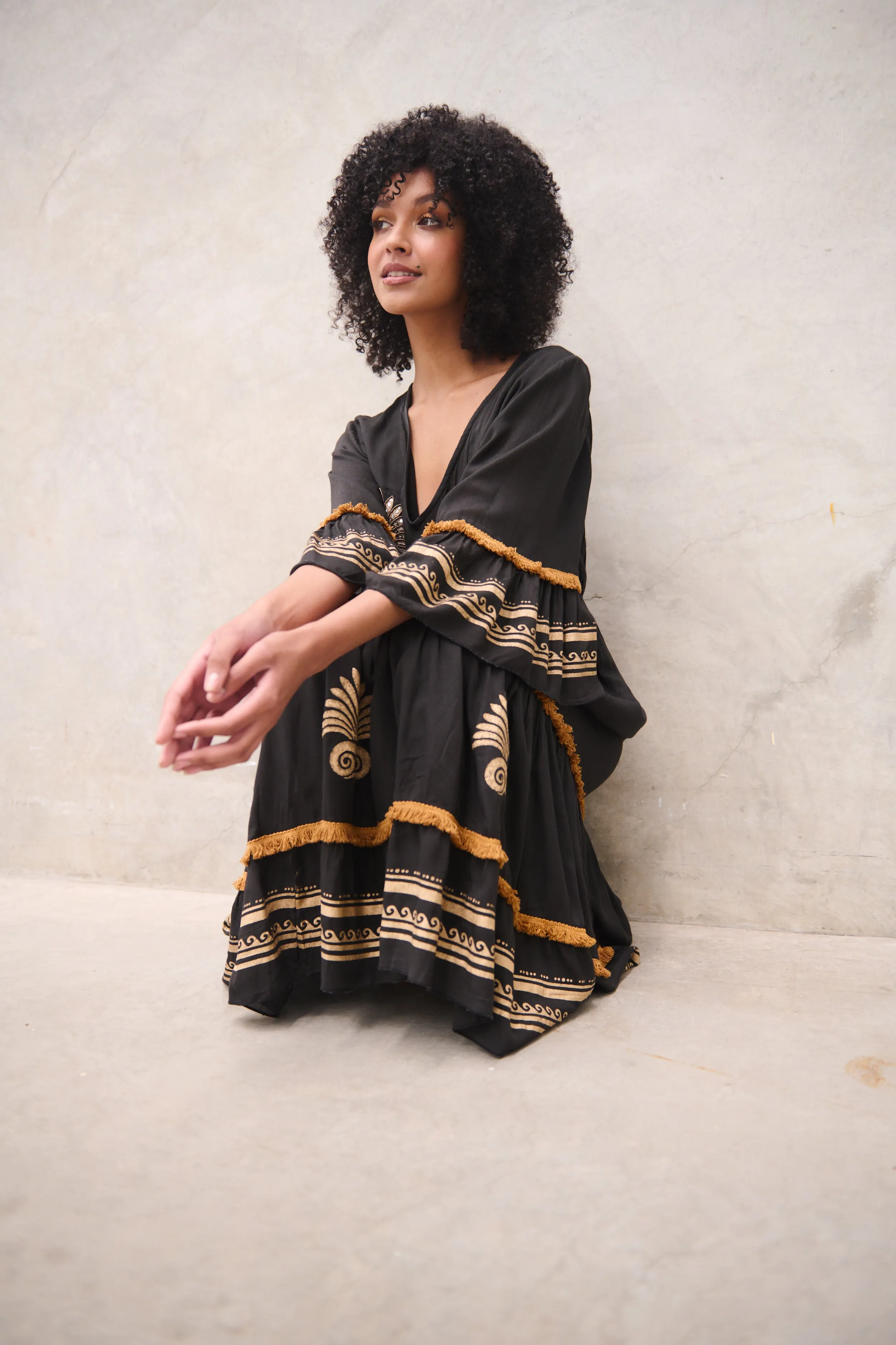 CAJU BEADED BLACK/GOLD MEDALLION DRESS was $!@( <<<SALE>>>