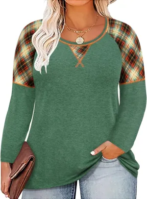 CARCOS Plus Size Tops for Women Long Sleeve Raglan V Neck T Shirts Tunic Fall Blouse Xl-5Xl 14W -28W