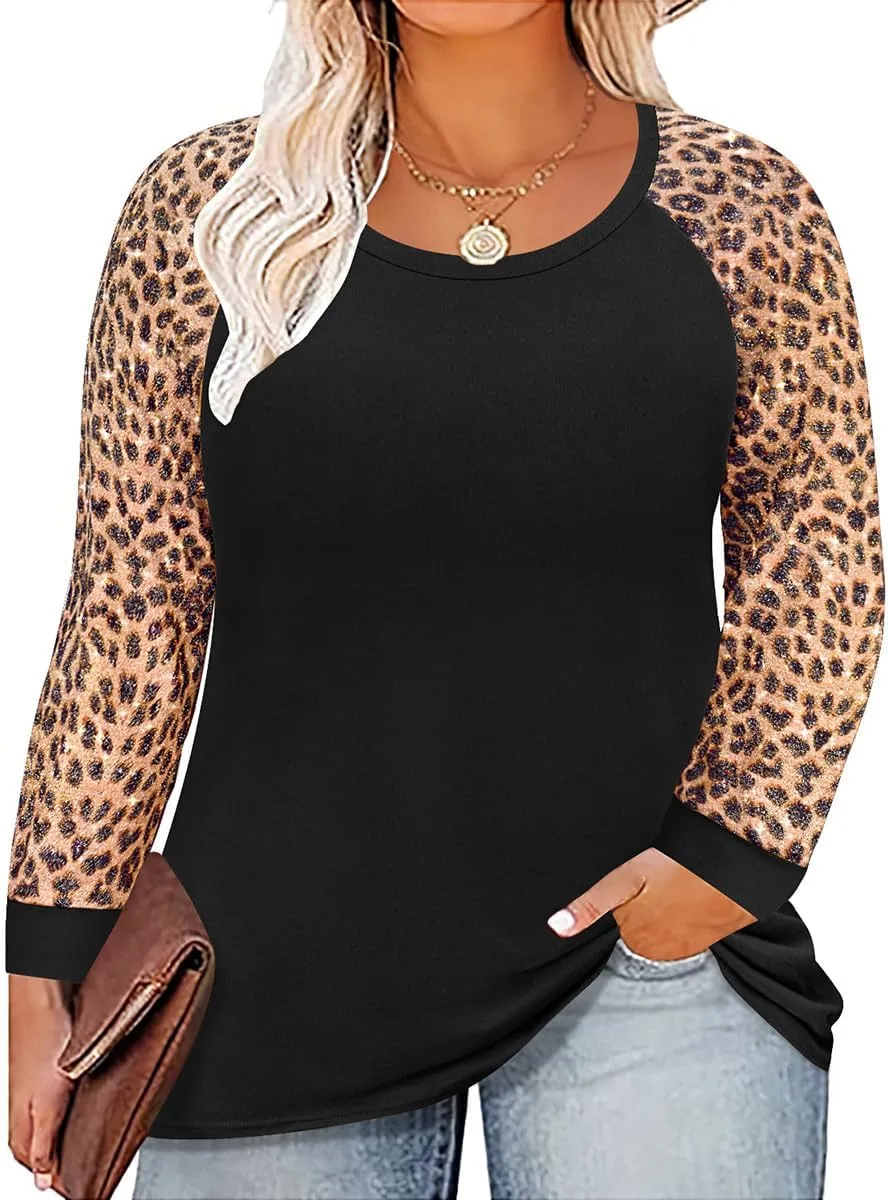 CARCOS Plus Size Tops for Women Long Sleeve Raglan V Neck T Shirts Tunic Fall Blouse Xl-5Xl 14W -28W