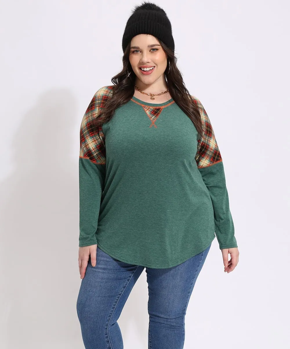 CARCOS Plus Size Tops for Women Long Sleeve Raglan V Neck T Shirts Tunic Fall Blouse Xl-5Xl 14W -28W