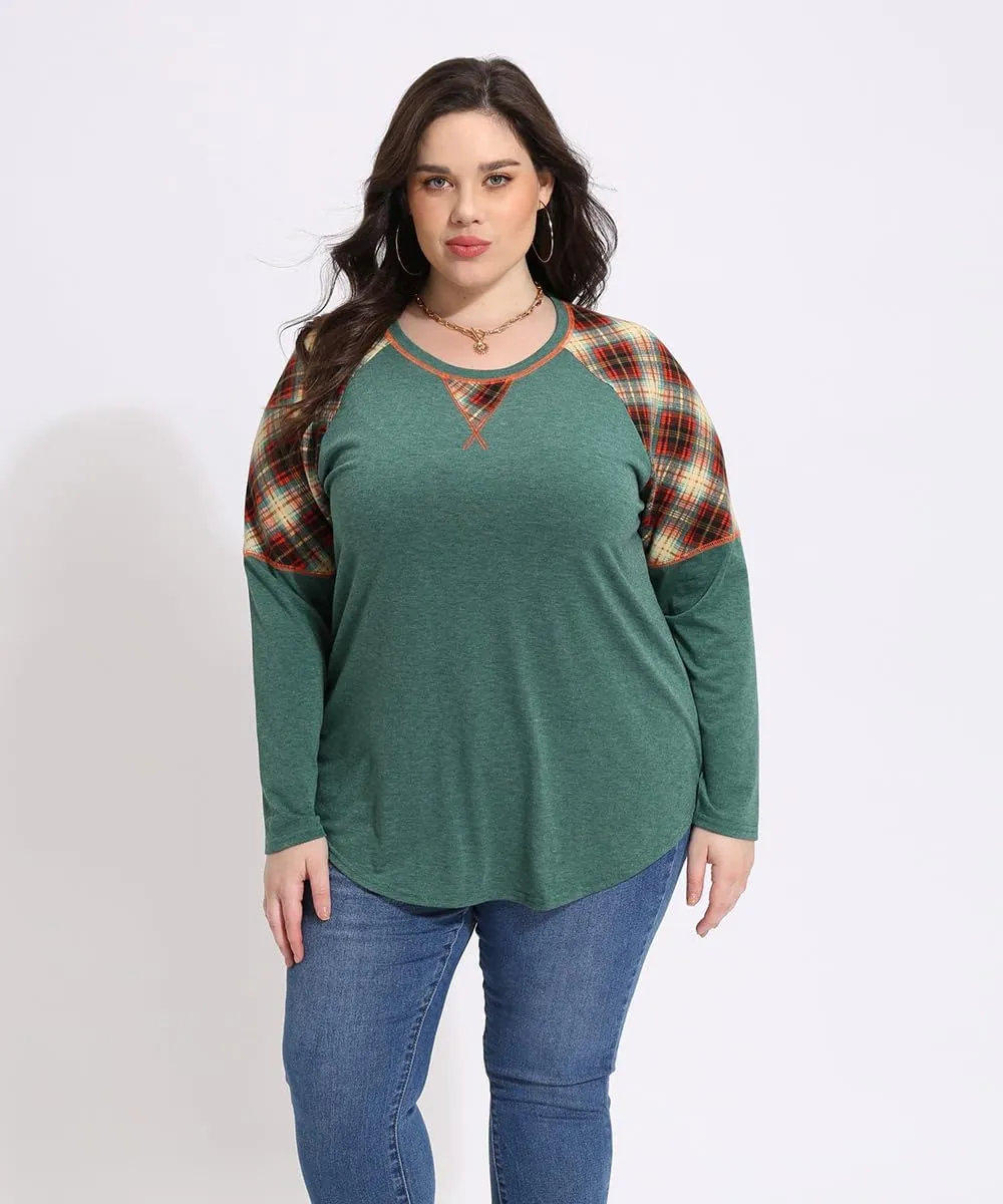 CARCOS Plus Size Tops for Women Long Sleeve Raglan V Neck T Shirts Tunic Fall Blouse Xl-5Xl 14W -28W