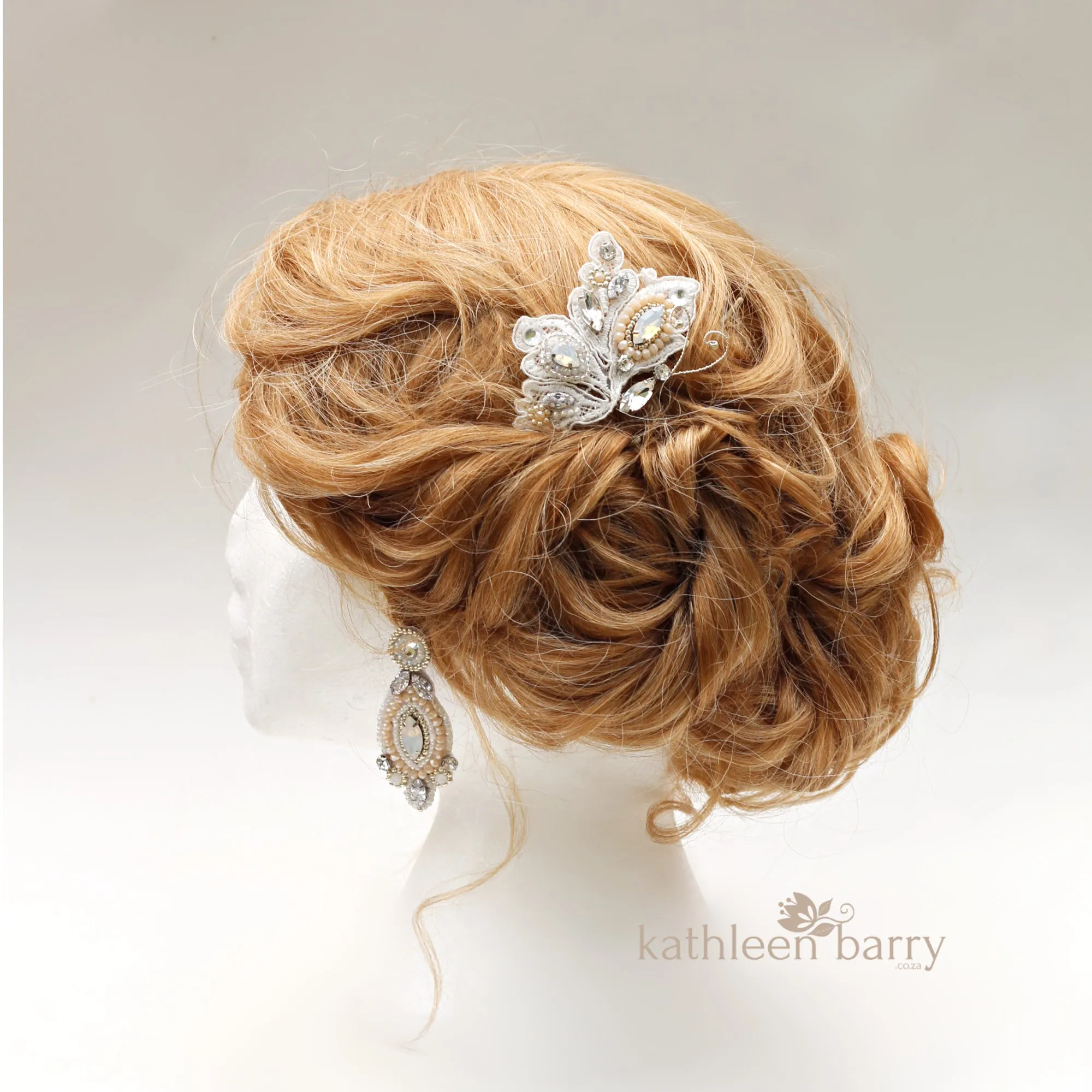 Carol-Ann Butterfly lace hair clip - Rhinestone and crystal beaded embroidery - custom colors available