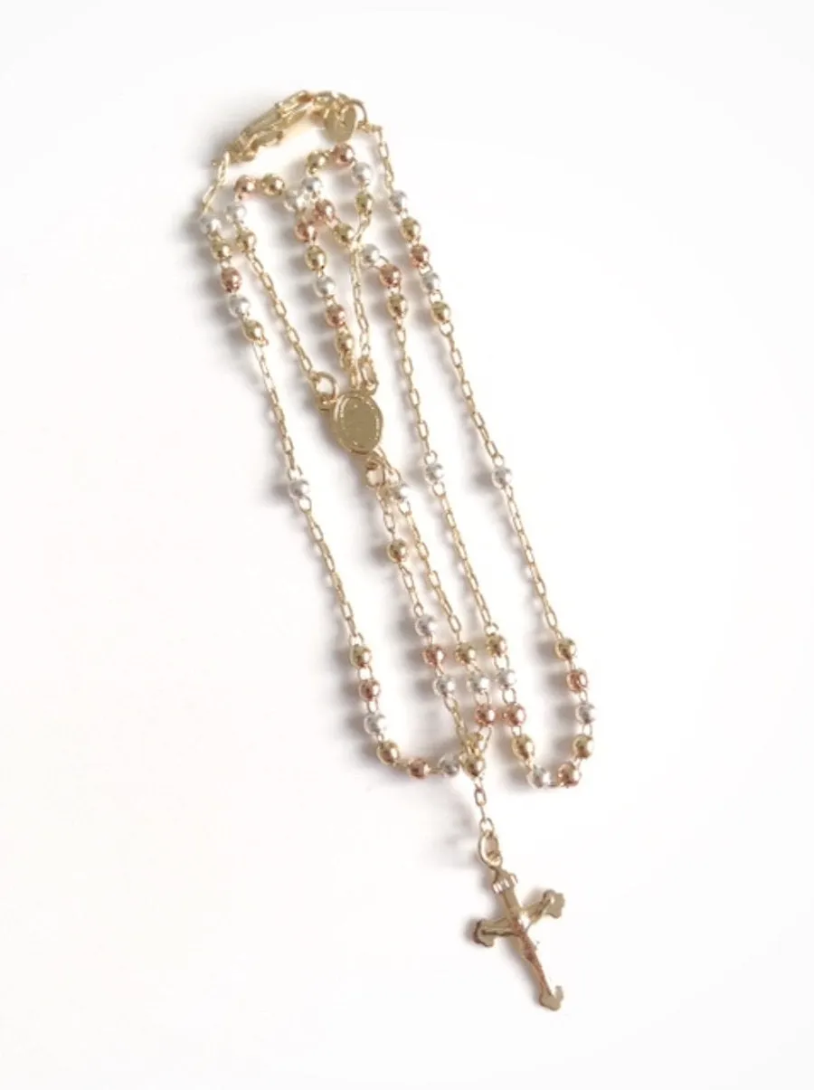 Catholic Rosary Necklace for Woman Rose Gold and Silver Plated Ball Chain