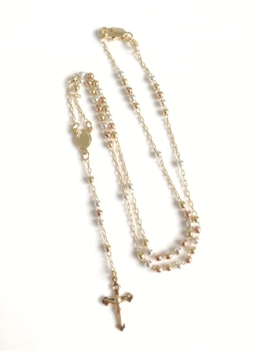 Catholic Rosary Necklace for Woman Rose Gold and Silver Plated Ball Chain