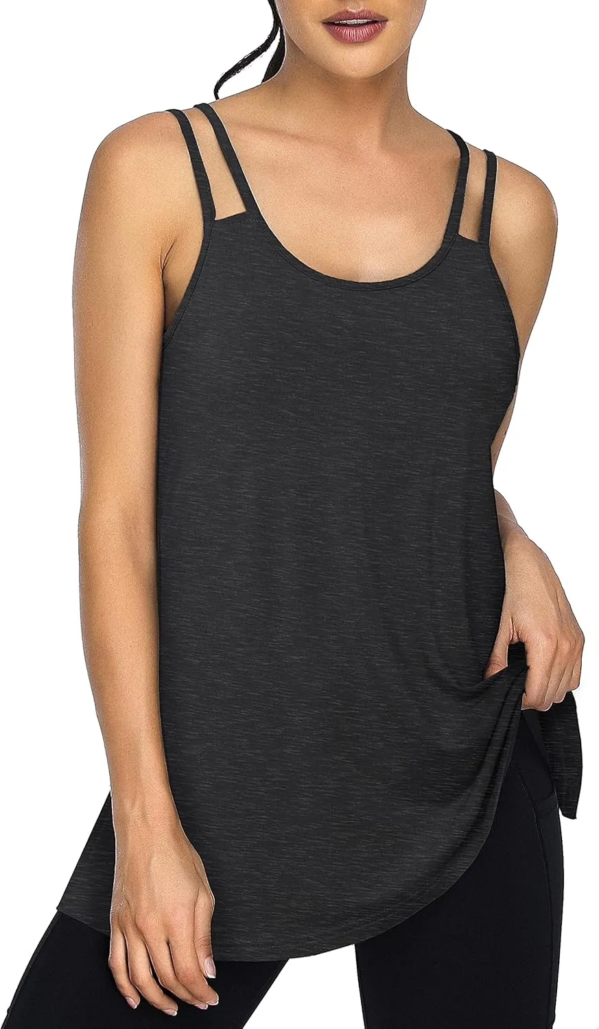 Cestyle Spaghetti Straps Camisole with Built-in Padded Shelf Bra for Women Dressy Casual, Scoop Neck Tunic Length Tank Tops
