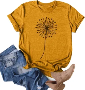 Cicy Bell Women's Dandelion Print T Shirts Cute Graphic Tees Short Sleeve Summer Cotton Tee Tops