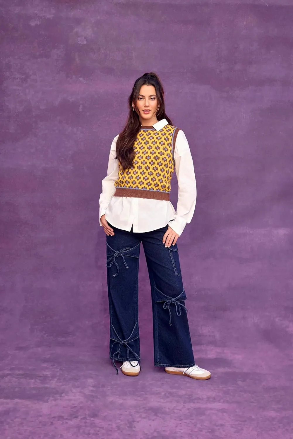 CIDER Sweater Vest Women Crewneck Sleeveless Cropped Sweater Knit Tops Color Block Geometric Graphic Casual Tank Top