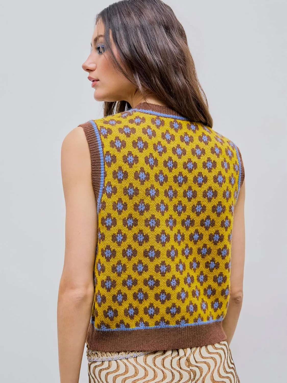 CIDER Sweater Vest Women Crewneck Sleeveless Cropped Sweater Knit Tops Color Block Geometric Graphic Casual Tank Top