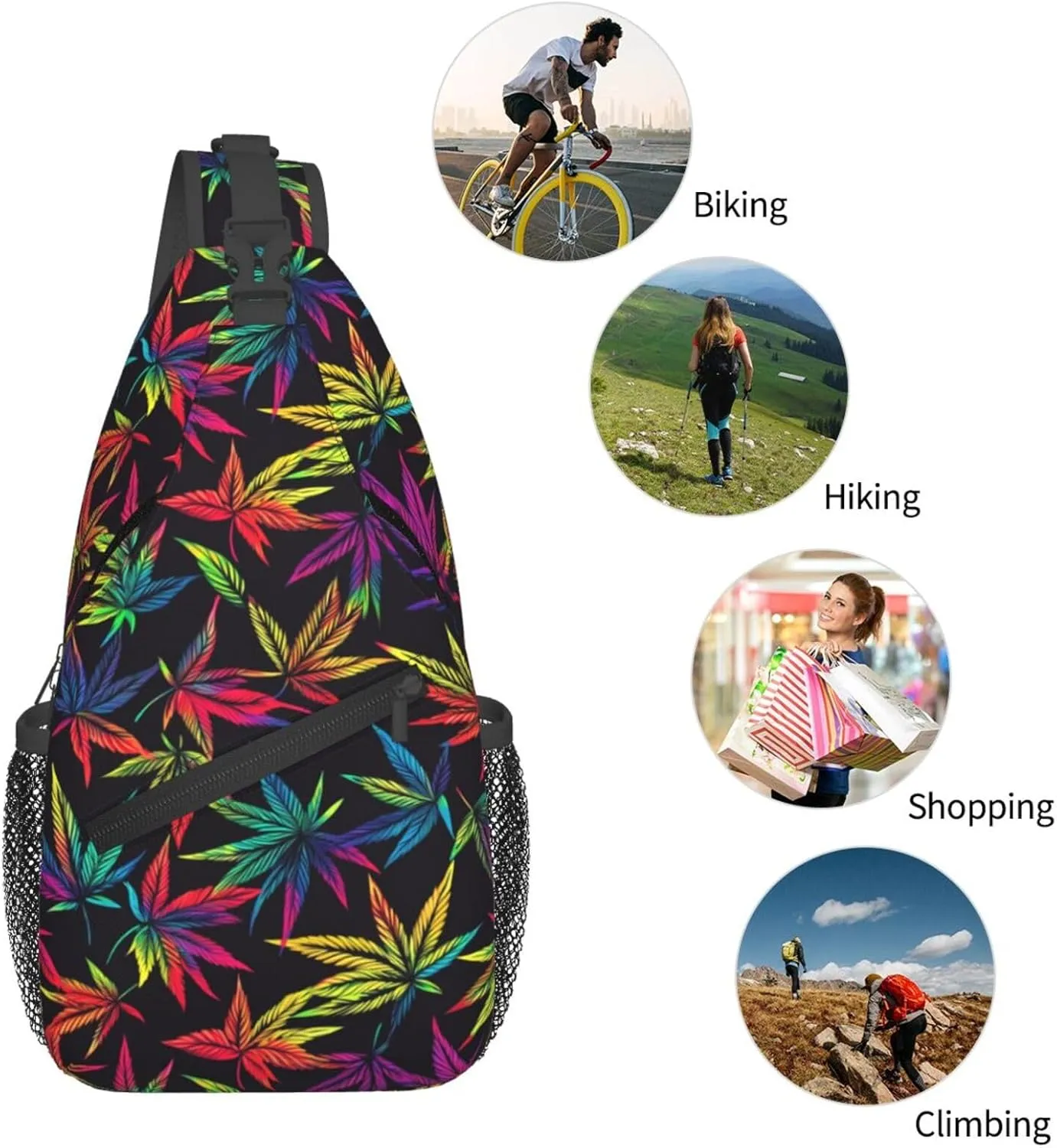 Colored Leaves Sling Backpack Hiking Backpack Crossbody Bag Sports Lightweight And Durable Chest Bag Shoulder Bag For Women Men