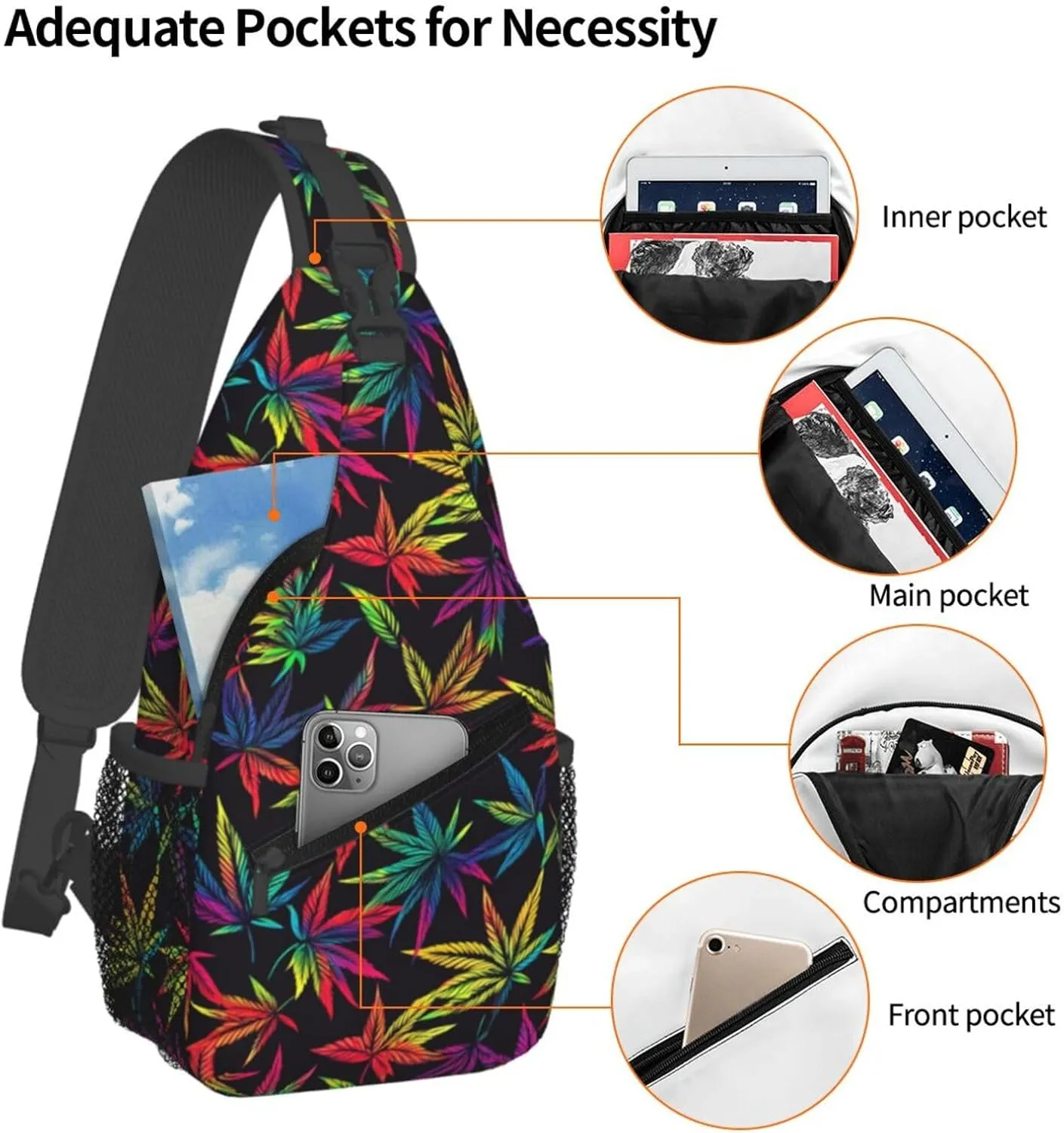 Colored Leaves Sling Backpack Hiking Backpack Crossbody Bag Sports Lightweight And Durable Chest Bag Shoulder Bag For Women Men