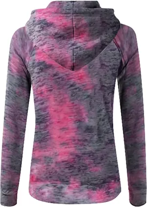 Colorful Tie Dye Hoodie for Women Drawstring Slim Fit Zip Up Jacket 2024 Preppy Long Sleeve Fall Pockets Sweatshirt