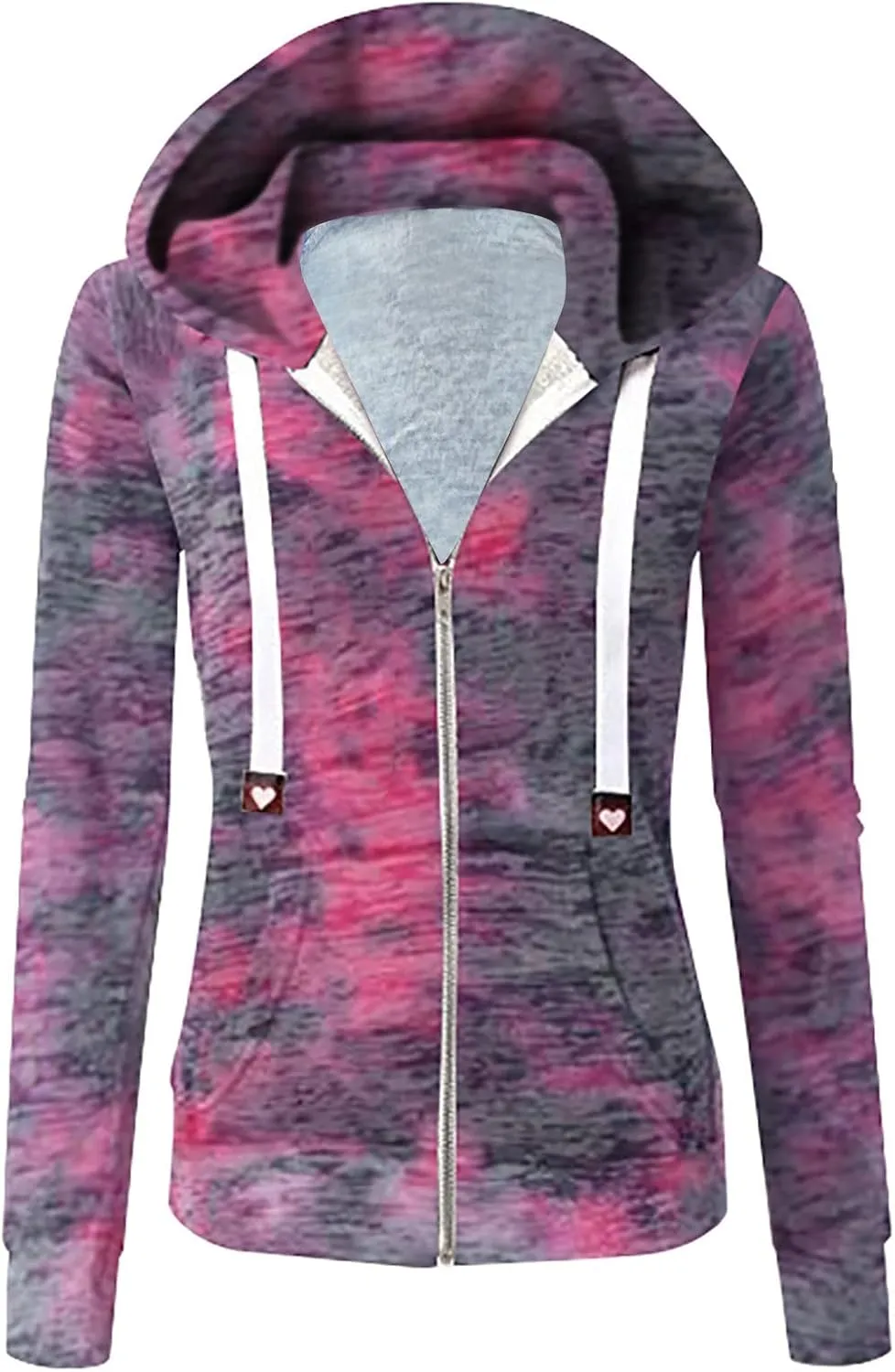 Colorful Tie Dye Hoodie for Women Drawstring Slim Fit Zip Up Jacket 2024 Preppy Long Sleeve Fall Pockets Sweatshirt