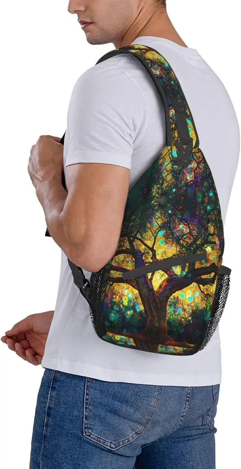 Colorfully Colors Tree Sling Backpack Hiking Backpack Crossbody Bag Sports Lightweight And waterproof Chest Bag Shoulder Bag For Women Men