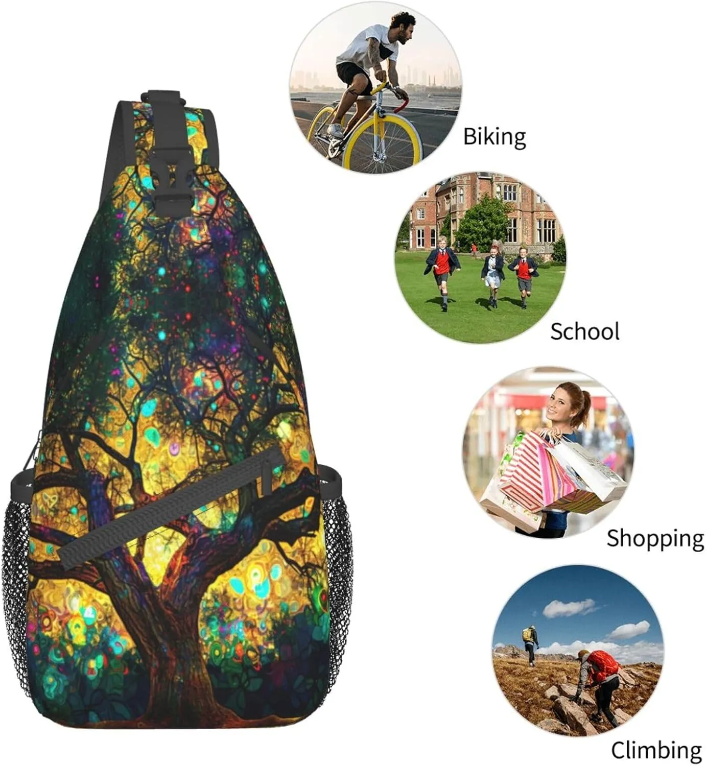 Colorfully Colors Tree Sling Backpack Hiking Backpack Crossbody Bag Sports Lightweight And waterproof Chest Bag Shoulder Bag For Women Men