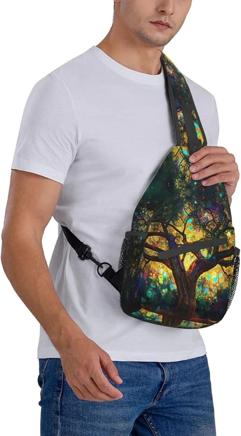 Colorfully Colors Tree Sling Backpack Hiking Backpack Crossbody Bag Sports Lightweight And waterproof Chest Bag Shoulder Bag For Women Men