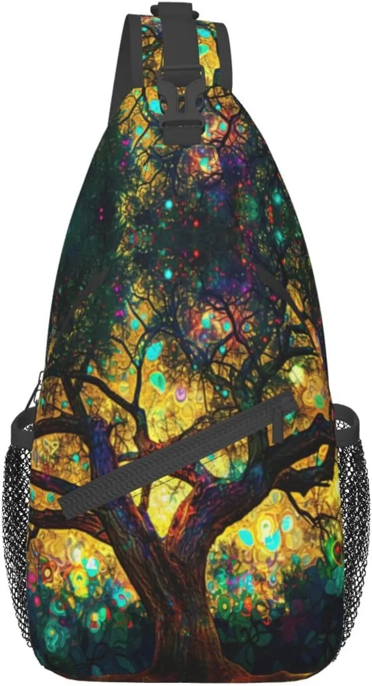 Colorfully Colors Tree Sling Backpack Hiking Backpack Crossbody Bag Sports Lightweight And waterproof Chest Bag Shoulder Bag For Women Men