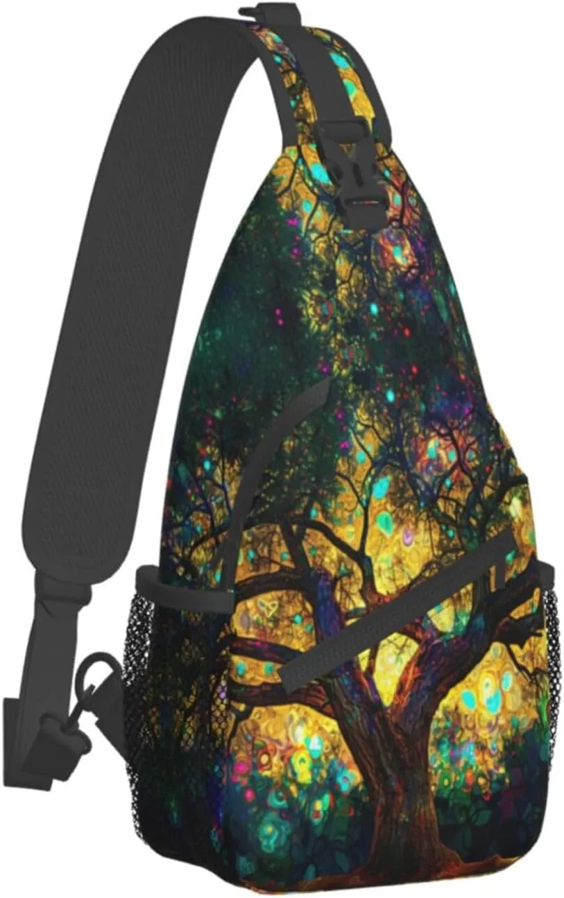 Colorfully Colors Tree Sling Backpack Hiking Backpack Crossbody Bag Sports Lightweight And waterproof Chest Bag Shoulder Bag For Women Men