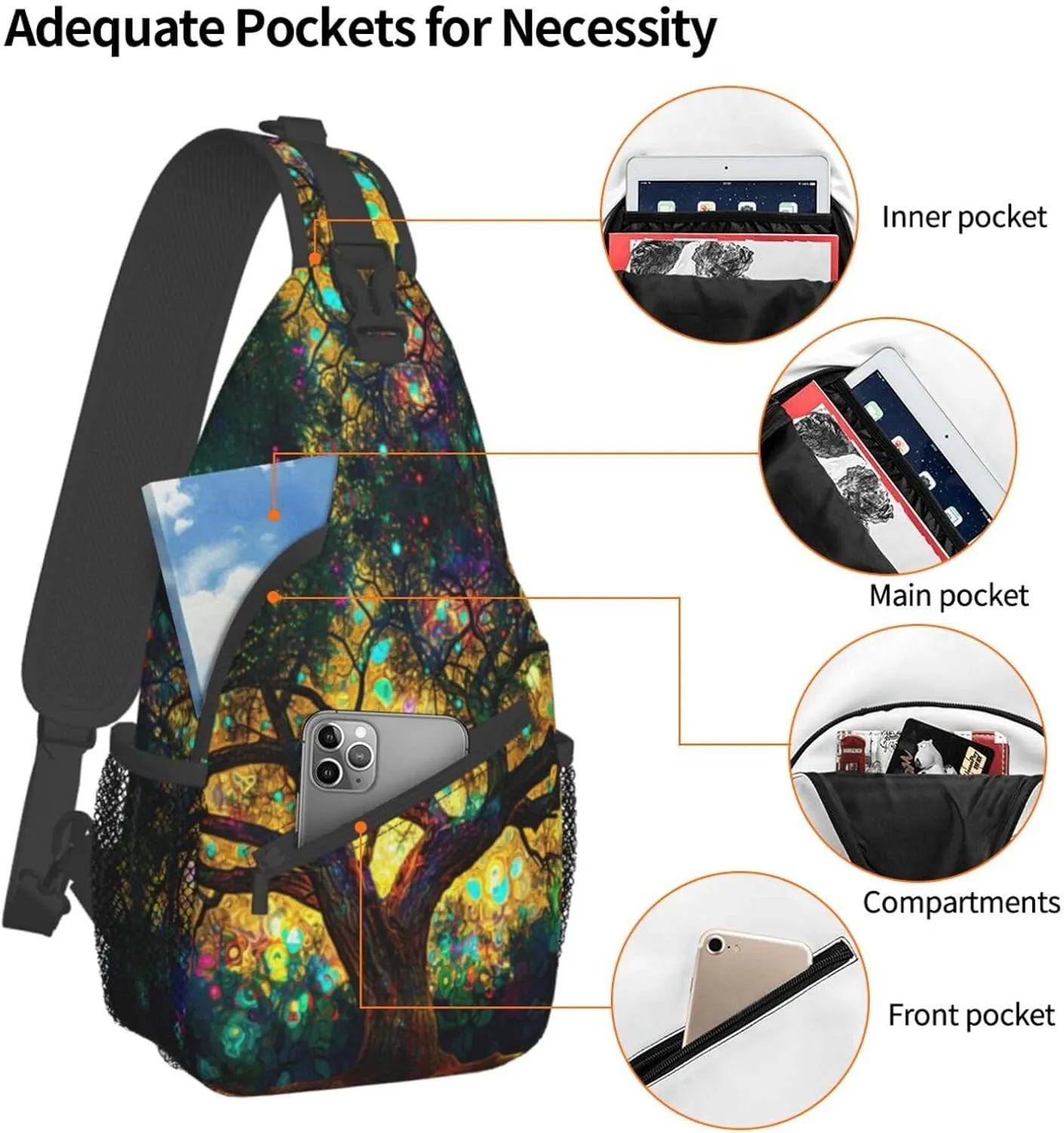 Colorfully Colors Tree Sling Backpack Hiking Backpack Crossbody Bag Sports Lightweight And waterproof Chest Bag Shoulder Bag For Women Men