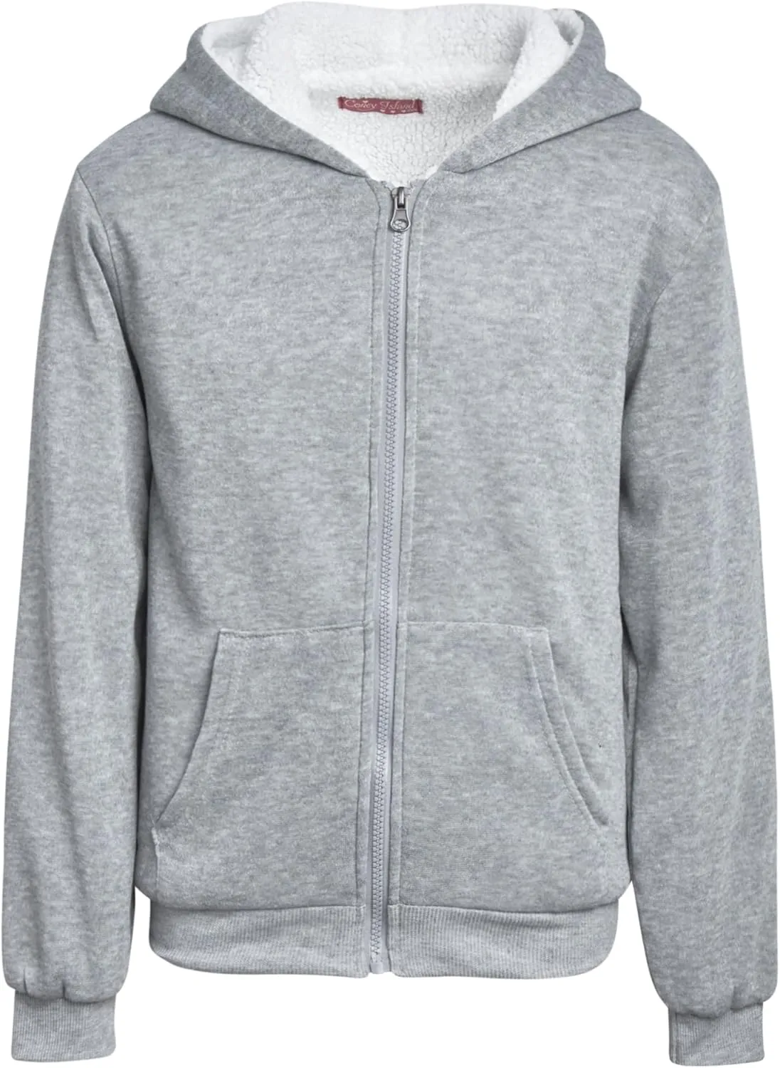 Coney Island Girls Sweatshirt - Cozy Warm Sherpa Lined Soft Fleece Zip Up Hoodie Sweatshirt for Girls (Sizes Run Small: 4-16)
