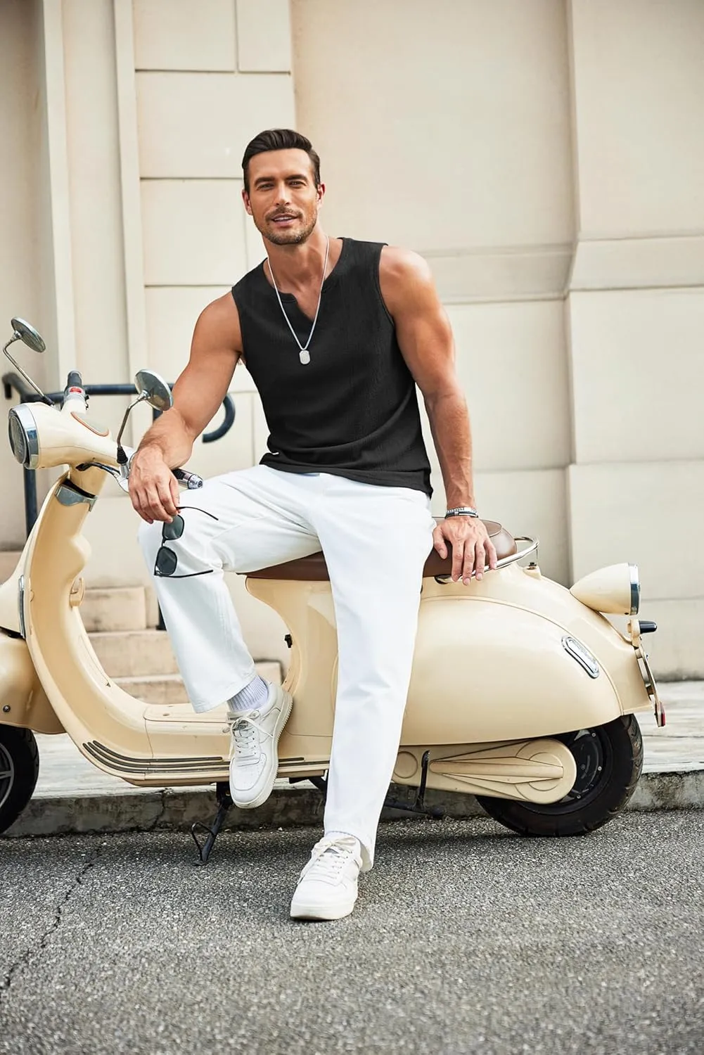 COOFANDY Men's Casual Tank Tops Knit V Neck Sleeveless T Shirts 2 Pack Summer Beach Lightweight Muscle Tee
