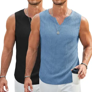 COOFANDY Men's Casual Tank Tops Knit V Neck Sleeveless T Shirts 2 Pack Summer Beach Lightweight Muscle Tee