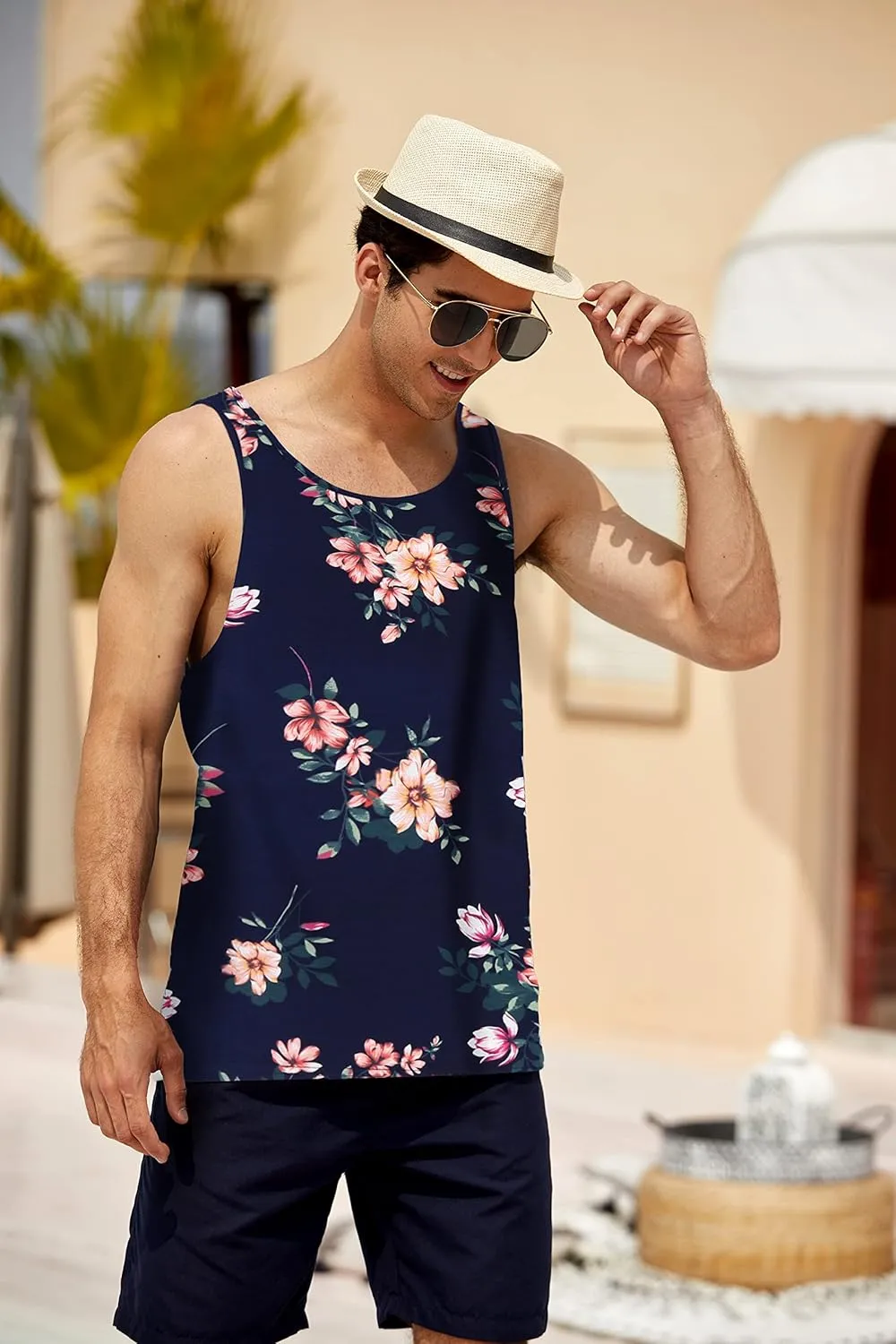 COOFANDY Men's Floral Tank Top Sleeveless Tees All Over Print Casual Sport T-Shirts Hawaii Beach Vacation