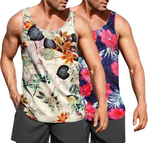 COOFANDY Men's Floral Tank Top Sleeveless Tees All Over Print Casual Sport T-Shirts Hawaii Beach Vacation