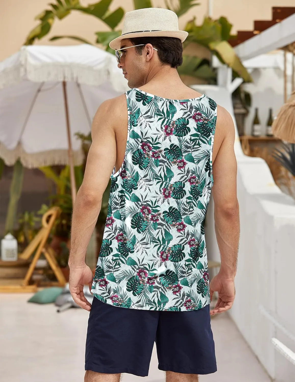 COOFANDY Men's Floral Tank Top Sleeveless Tees All Over Print Casual Sport T-Shirts Hawaii Beach Vacation