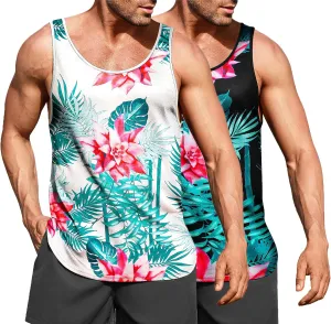 COOFANDY Men's Floral Tank Top Sleeveless Tees All Over Print Casual Sport T-Shirts Hawaii Beach Vacation