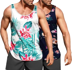 COOFANDY Men's Floral Tank Top Sleeveless Tees All Over Print Casual Sport T-Shirts Hawaii Beach Vacation
