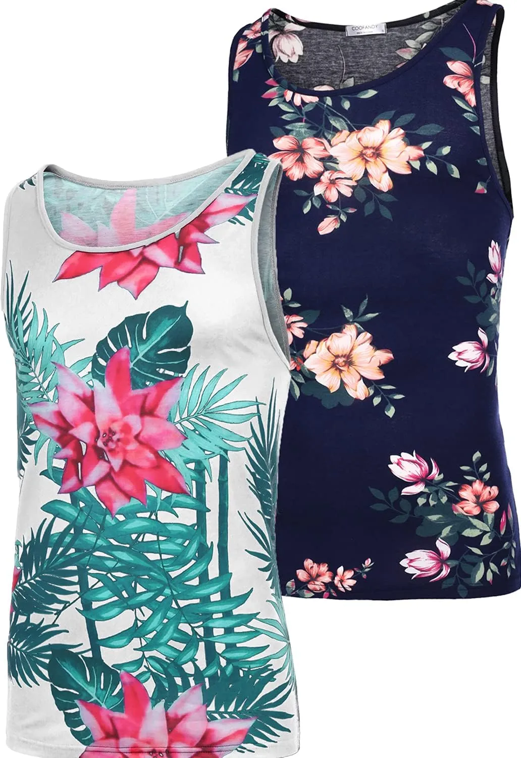 COOFANDY Men's Floral Tank Top Sleeveless Tees All Over Print Casual Sport T-Shirts Hawaii Beach Vacation