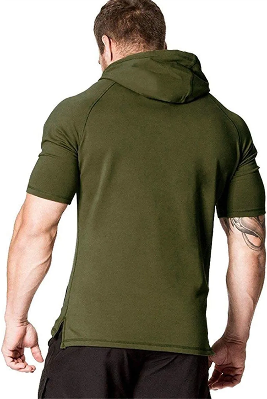 COOFANDY Men's Short Sleeve Hoodie Workout Gym Sweatshirt Muscle Fit Fashion Athletic Hoodies Pullover Cotton Hooded T-Shirts