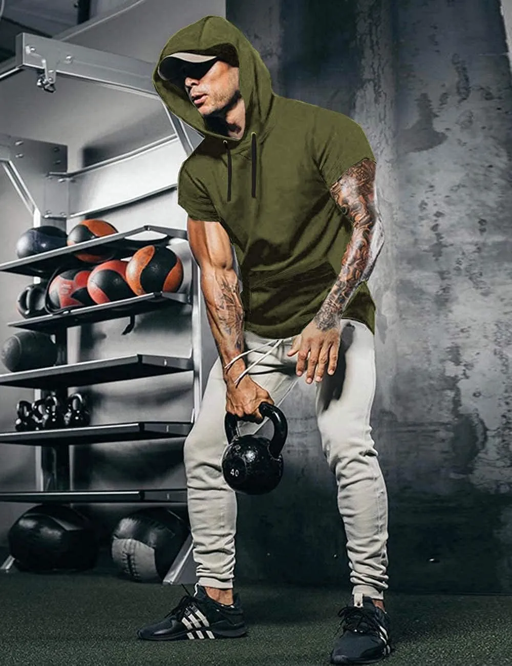COOFANDY Men's Short Sleeve Hoodie Workout Gym Sweatshirt Muscle Fit Fashion Athletic Hoodies Pullover Cotton Hooded T-Shirts