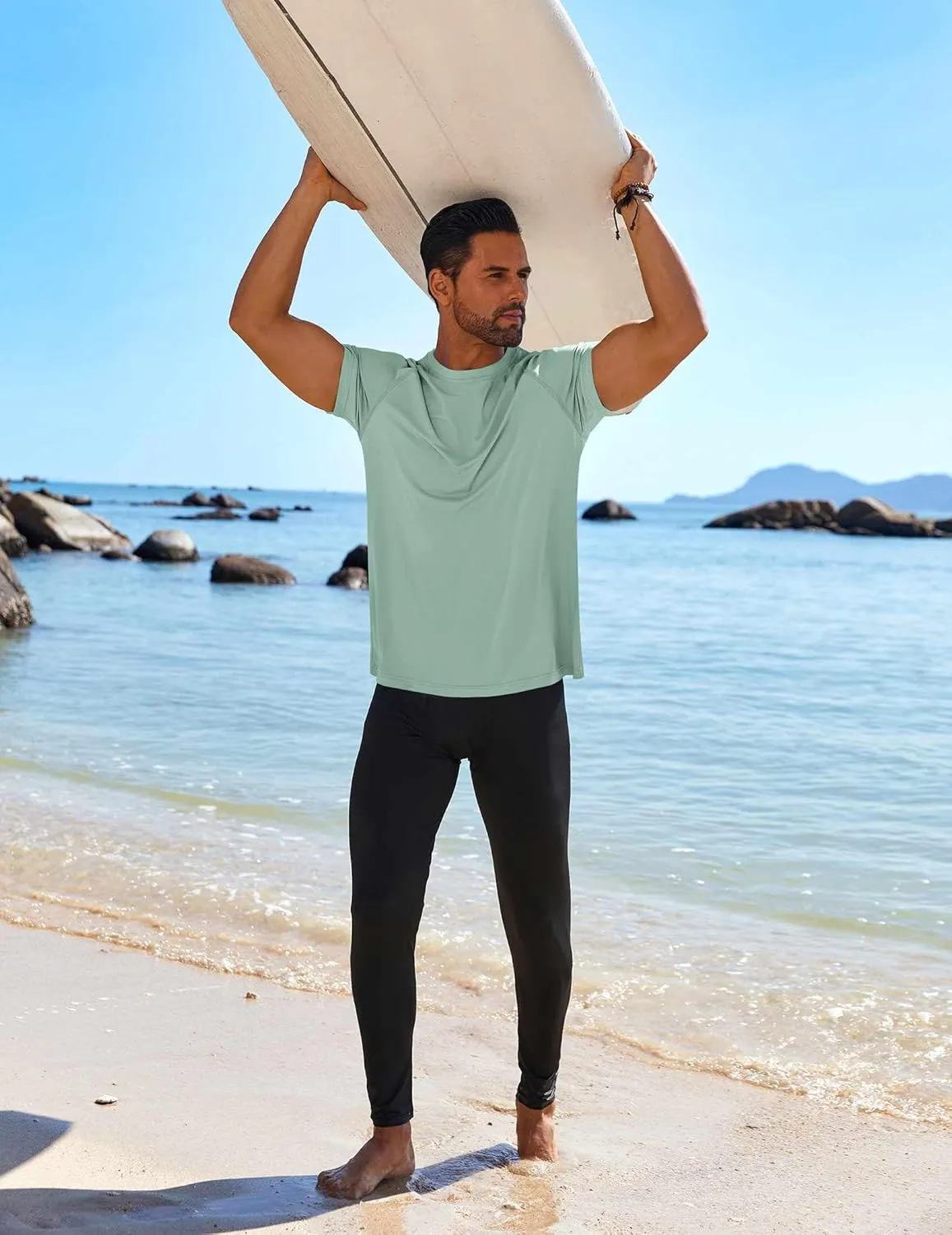 COOFANDY Mens Swim Shirt Short Sleeve UPF 50  Sun Protection Shirt Rah Guard Athletic Quick Dry T Shirts