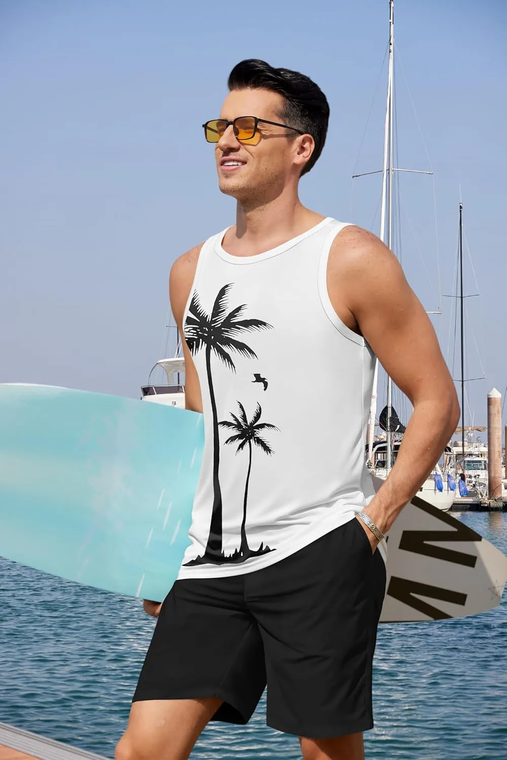 COOFANDY Mens Tank Tops Beach Summer Sleeveless Graphic T Shirts Palm Tree Vacation Quick Dry Muscle Gym Tank