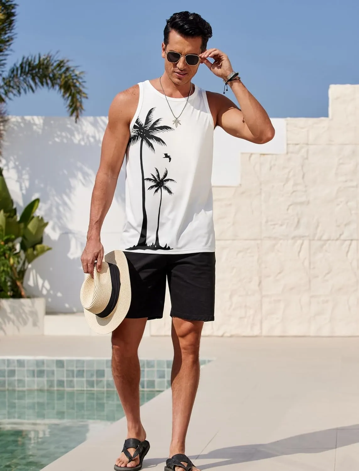 COOFANDY Mens Tank Tops Beach Summer Sleeveless Graphic T Shirts Palm Tree Vacation Quick Dry Muscle Gym Tank