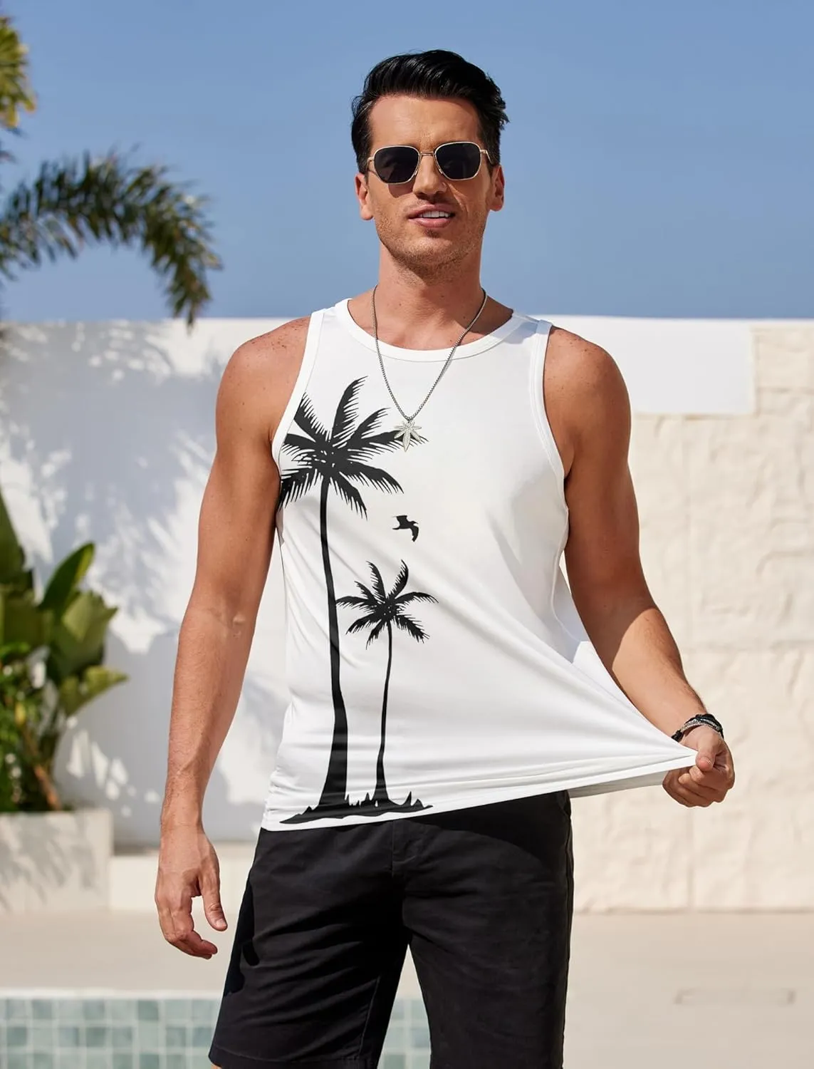 COOFANDY Mens Tank Tops Beach Summer Sleeveless Graphic T Shirts Palm Tree Vacation Quick Dry Muscle Gym Tank