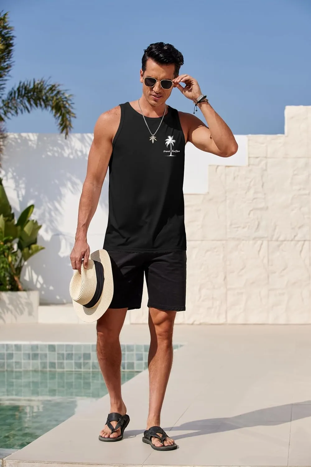 COOFANDY Mens Tank Tops Beach Summer Sleeveless Graphic T Shirts Palm Tree Vacation Quick Dry Muscle Gym Tank