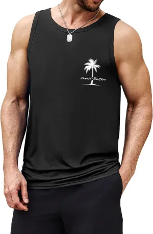 COOFANDY Mens Tank Tops Beach Summer Sleeveless Graphic T Shirts Palm Tree Vacation Quick Dry Muscle Gym Tank