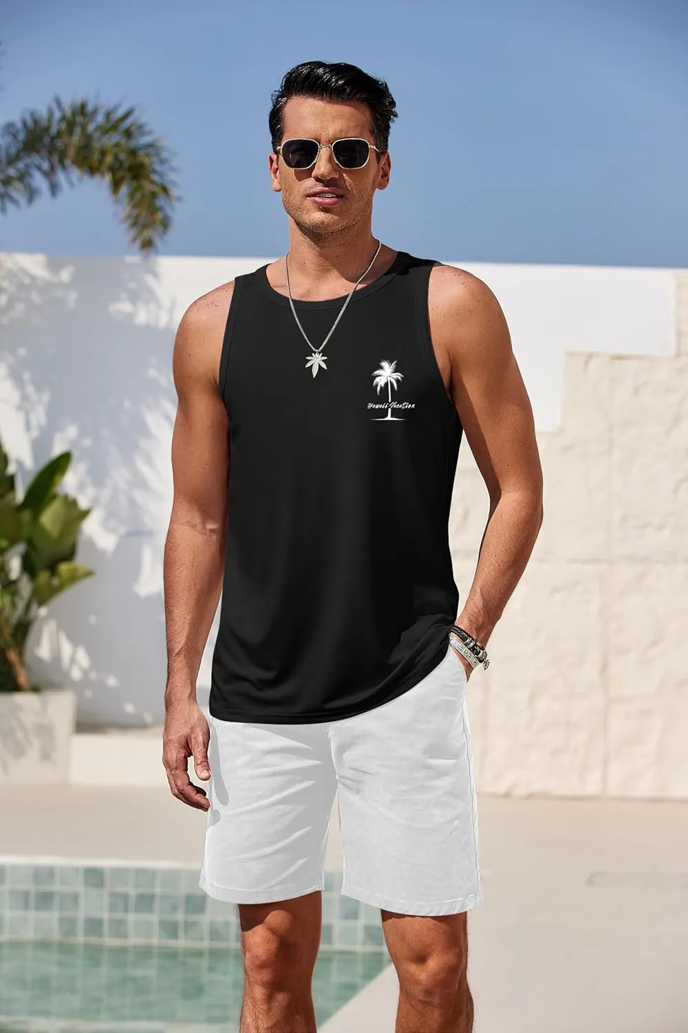 COOFANDY Mens Tank Tops Beach Summer Sleeveless Graphic T Shirts Palm Tree Vacation Quick Dry Muscle Gym Tank