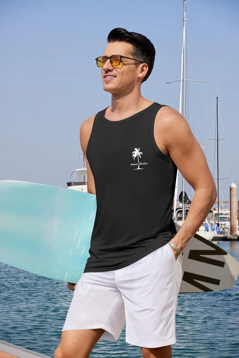 COOFANDY Mens Tank Tops Beach Summer Sleeveless Graphic T Shirts Palm Tree Vacation Quick Dry Muscle Gym Tank