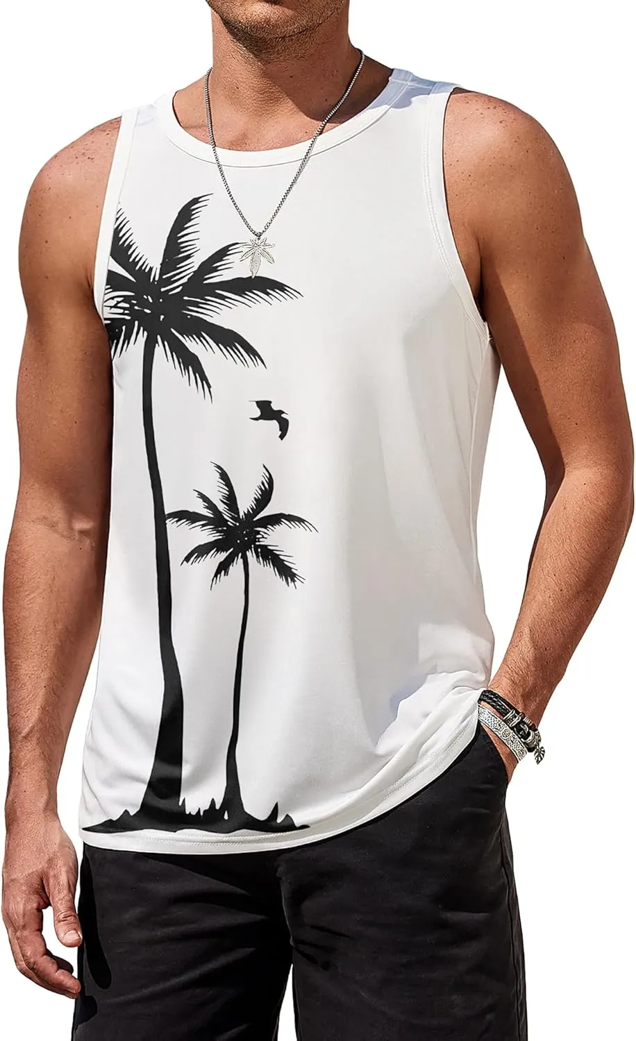 COOFANDY Mens Tank Tops Beach Summer Sleeveless Graphic T Shirts Palm Tree Vacation Quick Dry Muscle Gym Tank