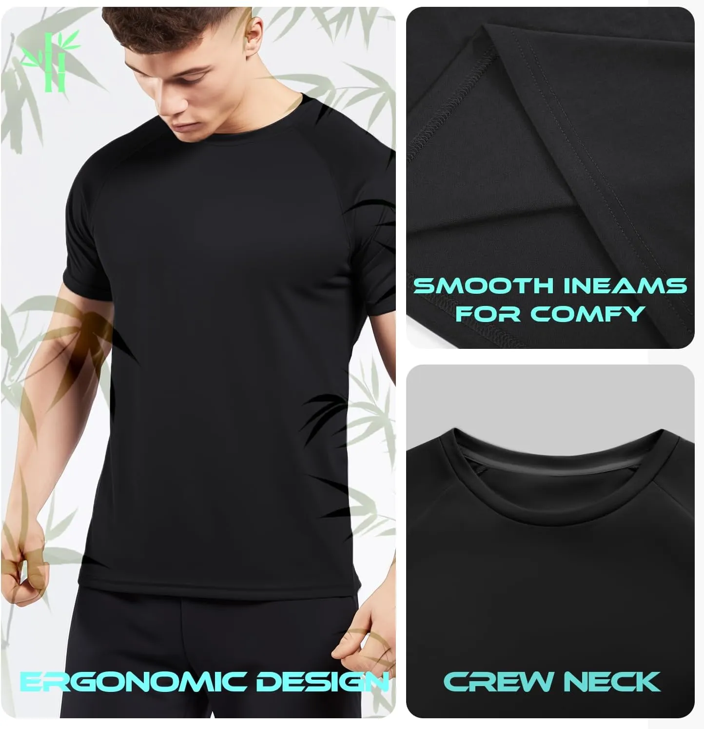 Cooling Bamboo Viscose Workout T Shirts for Men Short Sleeve Quick Dry Fit Gym Tee Moisture Wicking Athletic UPF50 