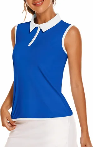 COOrun Women's Golf Polo T Shirts Lightweight Moisture Wicking Sleeveless Shirt Quick Dry Zipper Tank Top