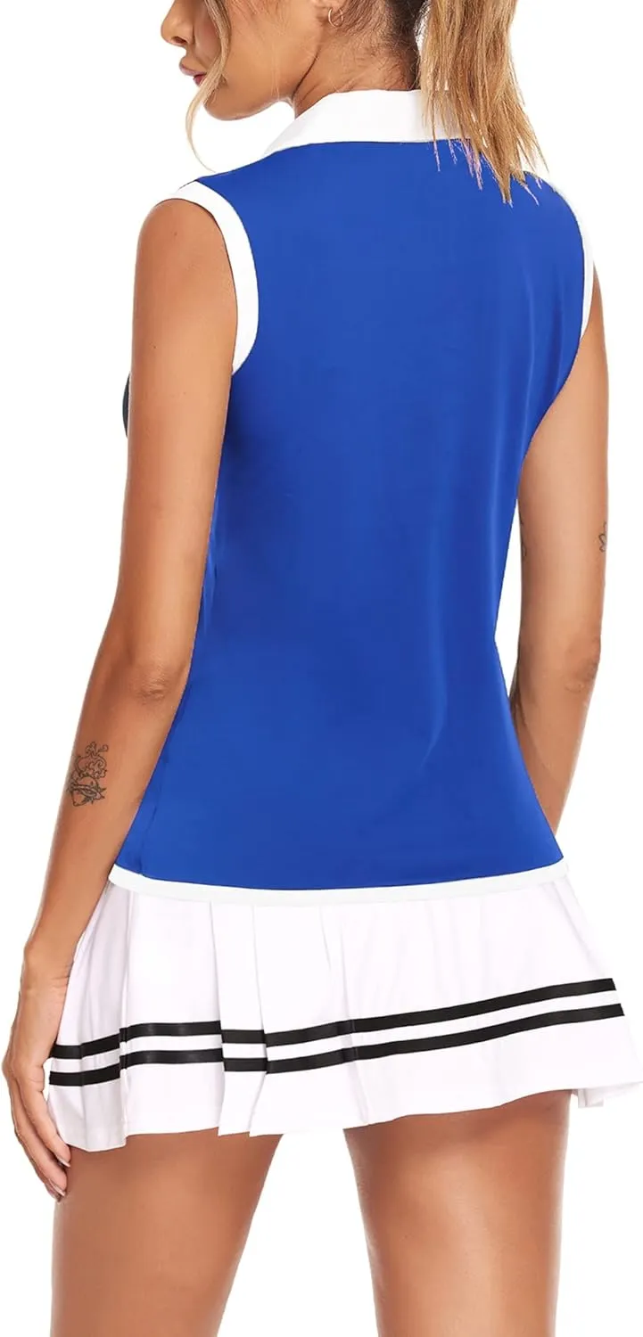 COOrun Women's Golf Polo T Shirts Lightweight Moisture Wicking Sleeveless Shirt Quick Dry Zipper Tank Top