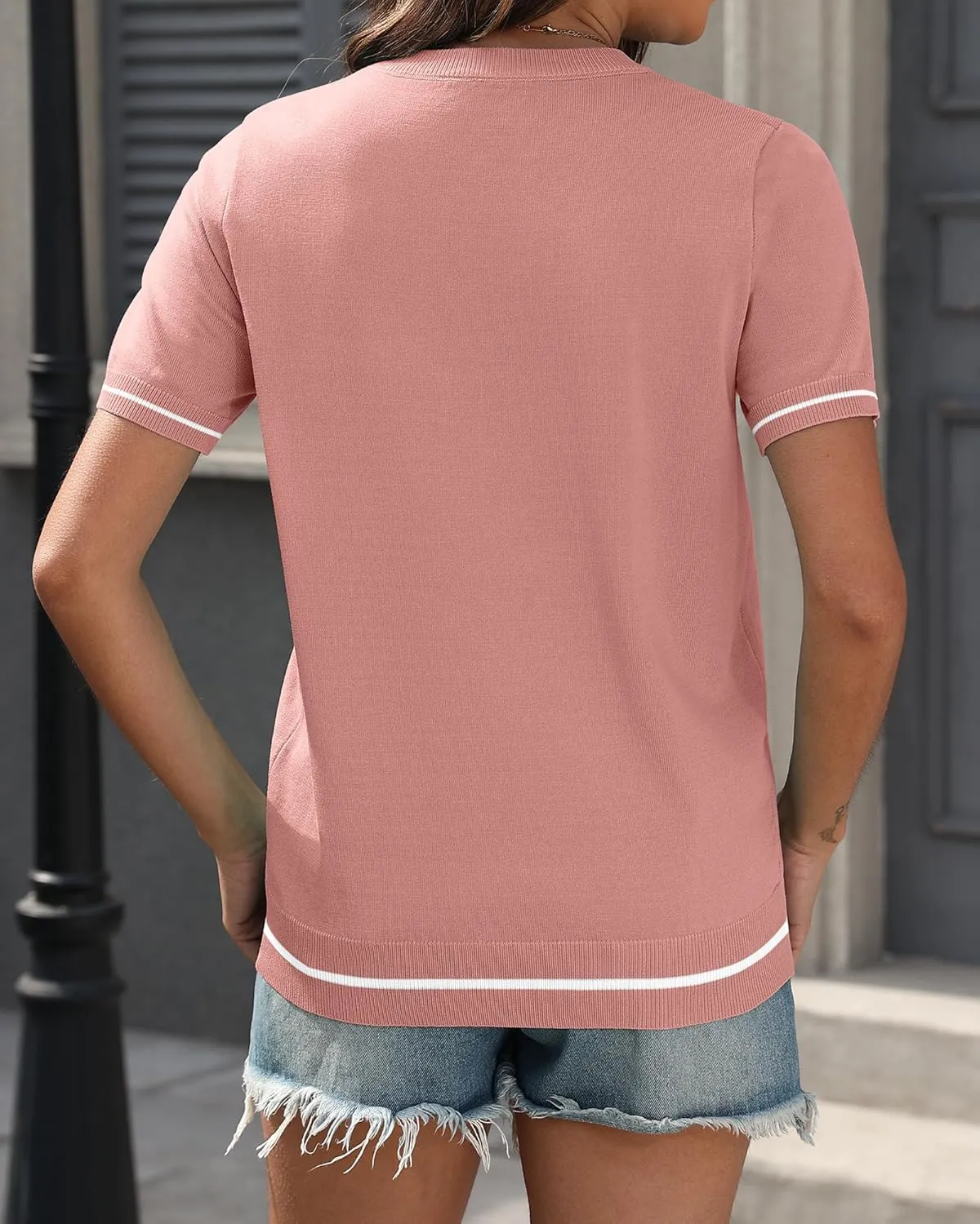 COSSEN Womens Tops 2025 Summer Short Sleeve Sweater Fashion Trendy Crew Neck Pullover Knit T Shirts