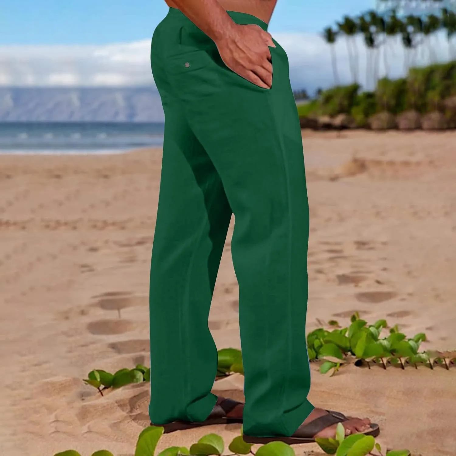 Cotton Linen Men's Linen Drawstring Pants Elastic Waist Relax Casual Daily Beach Travel Comfy Lounge Activewear