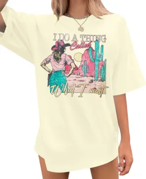 Cowgirl Oversized Tshirts Women Western Cowboy Shirt Retro Country Music Tee Casual Short Sleeve Loose Tops